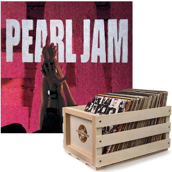 Crosley Record Storage Crate & Pearl Jam - Ten Vinyl Album Bundle