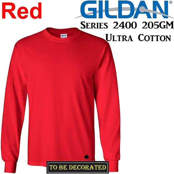 Gildan Long Sleeve T-Shirt Red Basic Tee S - XXL Men's Ultra Cotton Jumper L