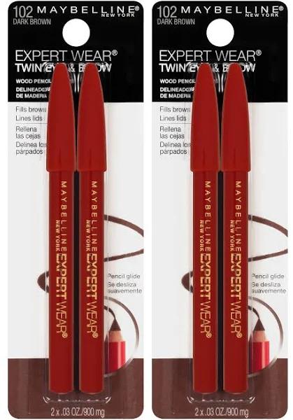 Maybelline New York Expert Wear Twin Brow & Eye Pencils Makeup, Dark Brown, 2 Count (Pack of 2) 2 Count (Pack of 2)