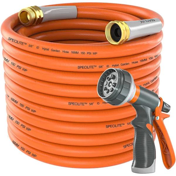 SPECILITE Garden Hose 50 Ft x 5/8 in Heavy Duty, Flexible and Lightweight Water Hose, Burst 600 psi, Kink-less Hybrid Rubber Hose For Backyard, 3/4'