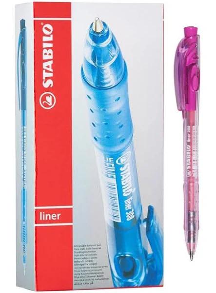 STABILO #0280760 Liner 308 Retractable Ballpoint Pen Medium 0.45mm Pink - Box of 10