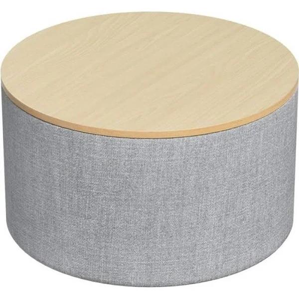 Artiss Storage Ottoman Blanket Box 60cm Linen Round Grey