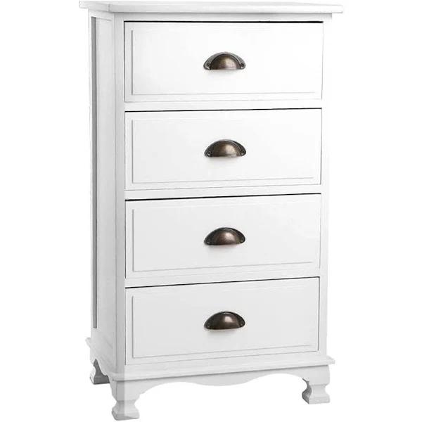 Vintage Bedside Table Chest 4 Drawers Storage Cabinet Nightstand White