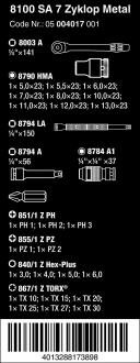 Wera 05004017001 8100 SA 7 Zyklop Metal Ratchet Set with Push-Through Square, 1/4" Drive, Metric, 28 Pieces