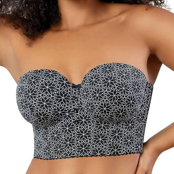 Parfait Marissa Lightly Padded Longline Strapless Bustier Bra in Black Mosaic Black 18E