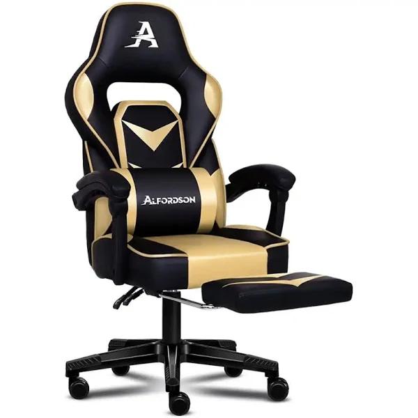 ALFORDSON Gaming Chair Office Seat Thick Padding Footrest Executive Racing Gold