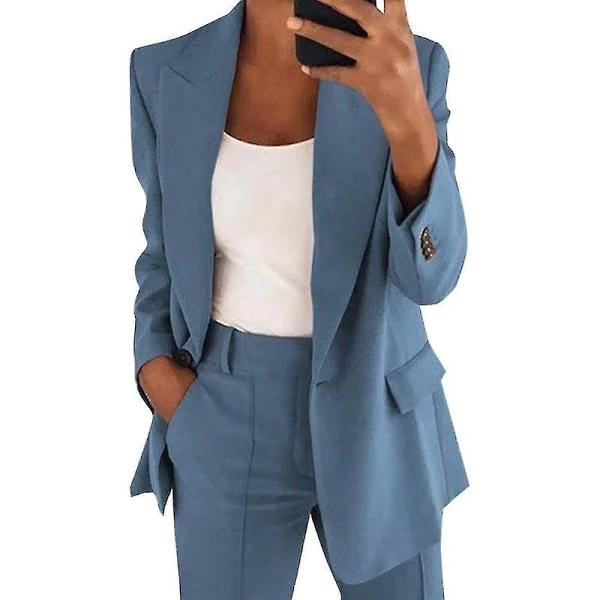 Yynuda Womens 2pce Light Suit Blazer+trousers Blue 4XL