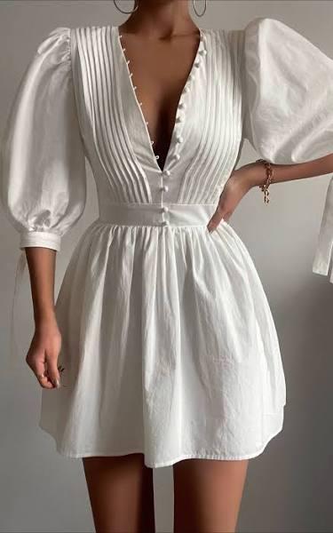 Zandra Puff Sleeve Poplin Mini Dress in White - Showpo A Line Dresses - 4 (XXS)