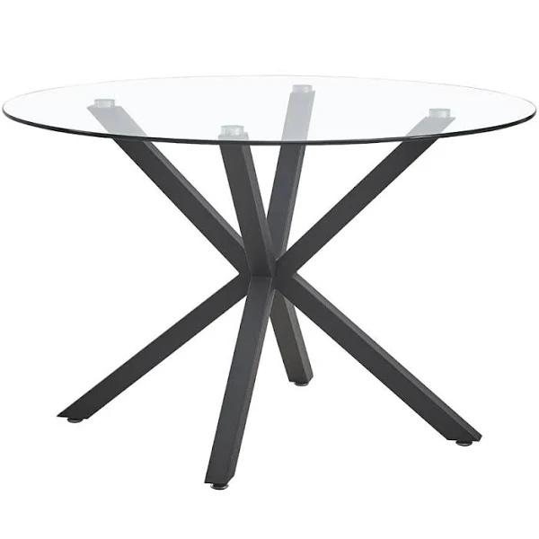 Rylee 4 Seater Cross Legs Round Glass Dining Table - Black