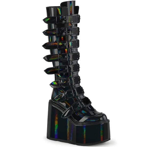 Demonia Shoes - SWING-815 Black Holographic Patent Platform Boots - US 09 [WOMENS]