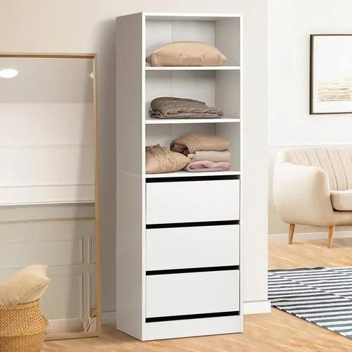 Oikiture Wardrobe Clothes Storage Cabinet Shelf Unit 3 Drawers Organizer Rack