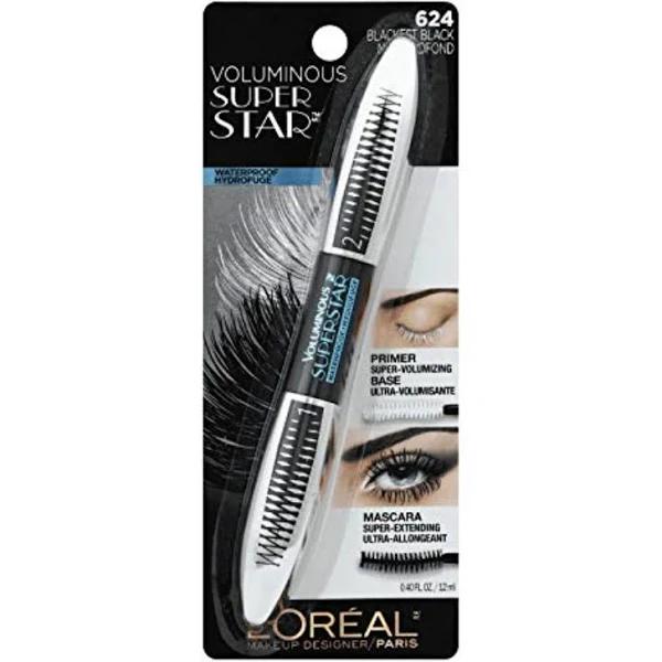 Loreal Voluminous Super Star Mascara, Waterproof, Blackest Black 624 - 0.4 fl oz