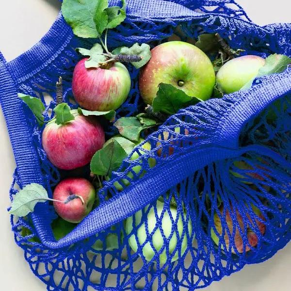 Large Mesh Organic Cotton Shopping Bag - Blue - Green Essentials