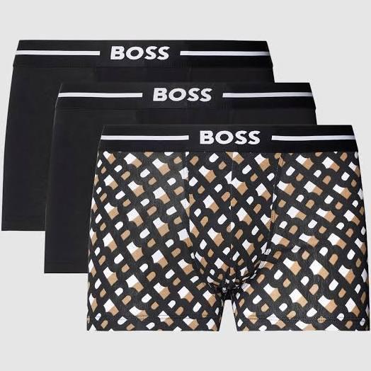 Boss Bodywear 3 Pack Bold Boxer Trunks - Black & Patterned