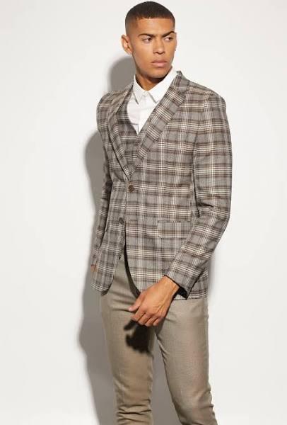 Skinny Single Breasted Check Suit Jacket