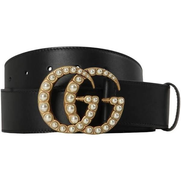 Gucci Leather Belt With Pearl Double g, Size 85