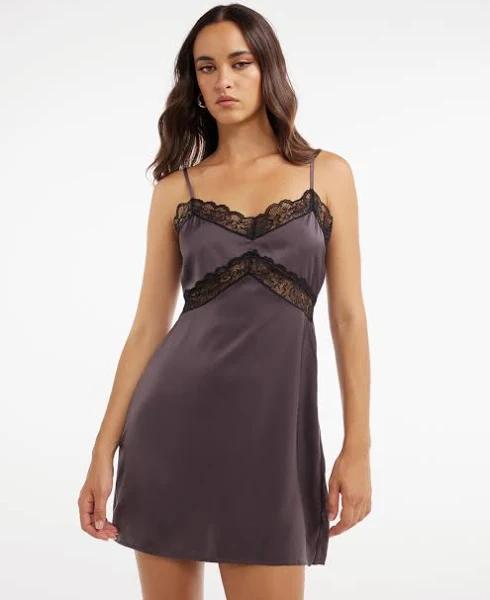 Dazie - Women's Black Mini Dresses - Mini Maven Lace Trim Satin Dress - Size 6 at The Iconic