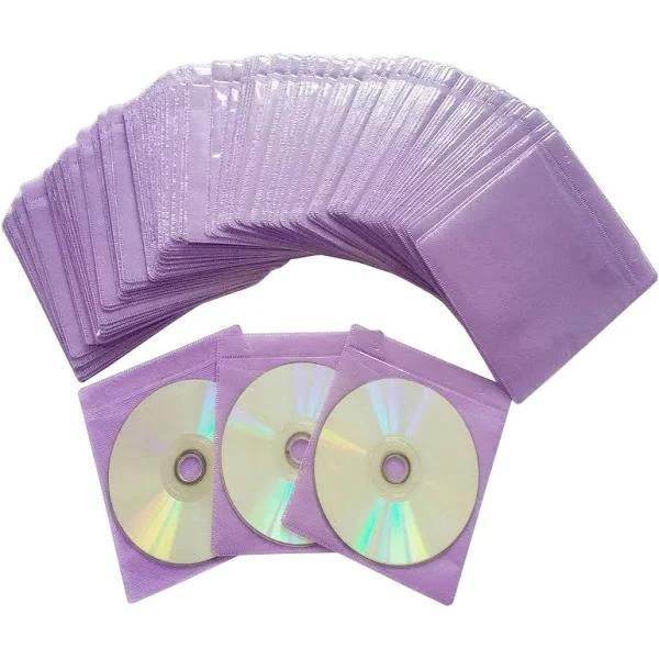 100 Pack Premium CD DVD Sleeves,Thick Non-woven Material Double-sided Refill Plastic Sleeve for CD and DVD Storage Binders Disc Case (Purple) Purple