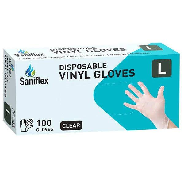 Saniflex Disposable Vinyl Gloves, Powder Free Clear - Large - 1box