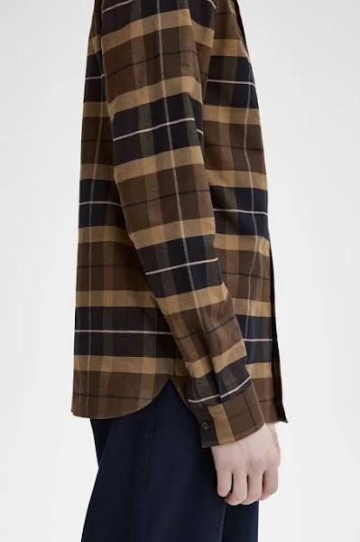 Fred Perry Brushed Tartan Shirt in Burnt tobacco-Brown