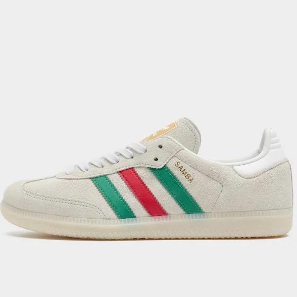 adidas-Samba OG Shoes-Unisex-Beige / Green / Better Scarlet-M 8 / W 9