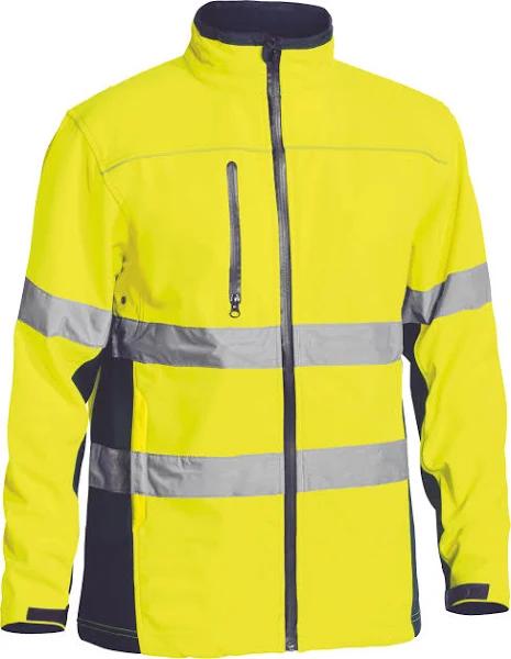 Bisley Taped Hi Vis Soft Shell Jacket BJ6059T, Yellow/Navy / 3XL