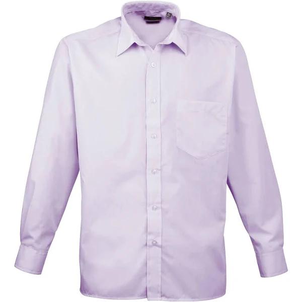 Premier Mens Long Sleeve Formal Plain Work Poplin Shirt Lilac Mens Shirt