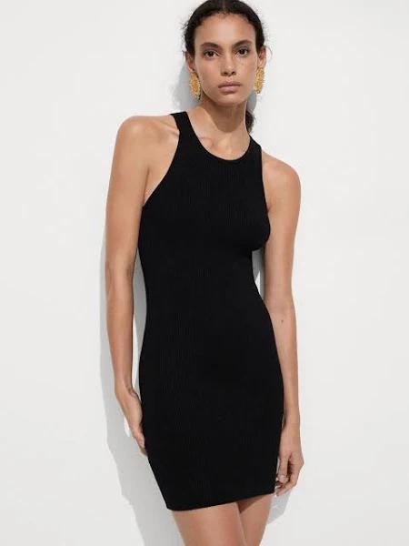 Mango - Short Knitted Dress Black - XL - Woman