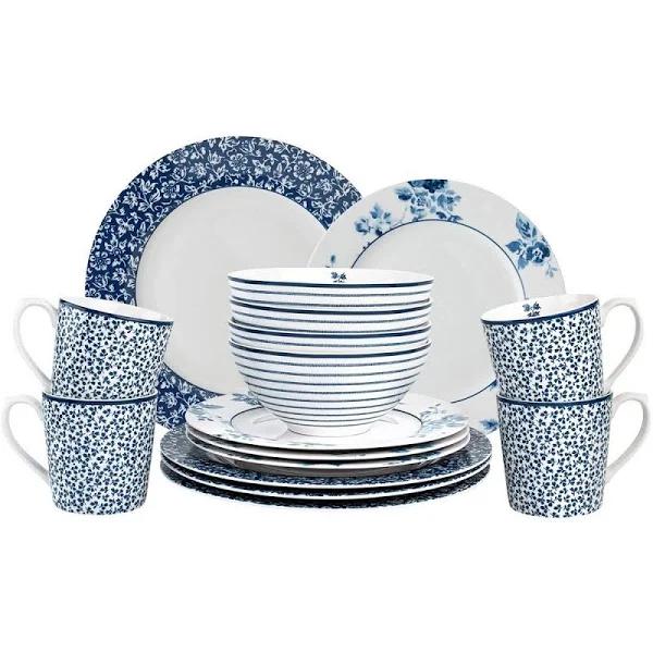 Laura Ashley Blueprint Porcelain Dinnerware Set Candy Stripe 16pce