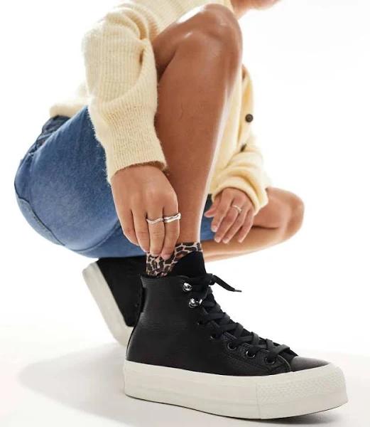 Converse Chuck Taylor All Star Lift Platform Water Repellent Leather Sneakers | Black | Size 8.5 | Shopbop