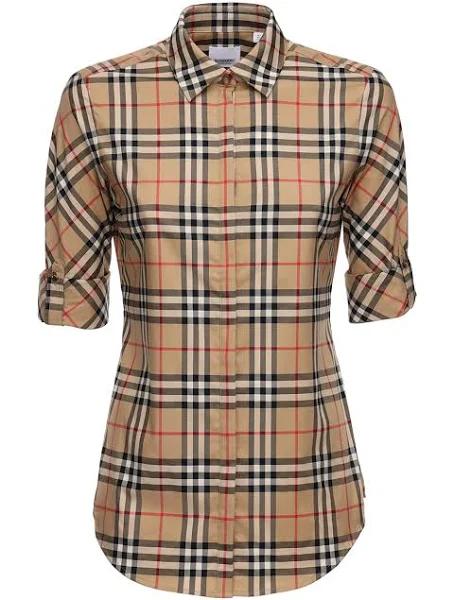 Burberry Luka Button-Down Shirt 4 Beige,Brown Cotton