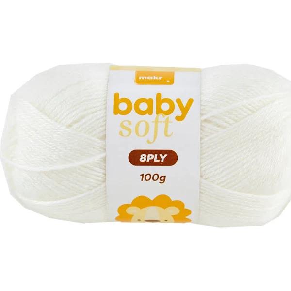 Makr Baby Soft Crochet & Knitting Yarn 8ply, White- 100g Acrylic Nylon Blend Yarn