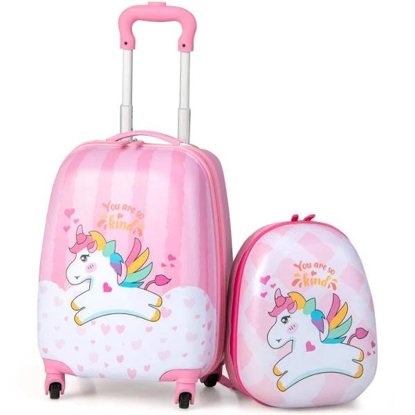 Costway Kids Luggage Set 16" Suitcase 13" Child Backpack Travel Mobile Carry On Bag Girl Gift, Pink