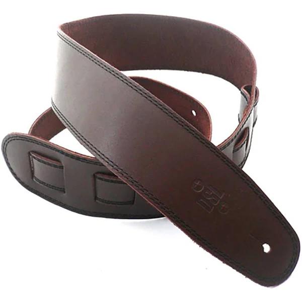 DSL 2.5" Leather Single Ply Saddle Brown-Black Stitch Guitar Strap