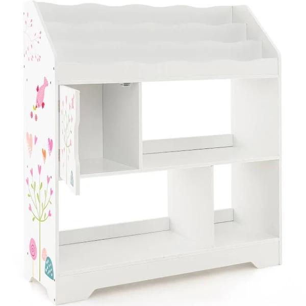 Costway 3-in-1 Kids Storage Shelf Toy Display Stand Wood Bookshelf Playroom Living Room Bedroom White