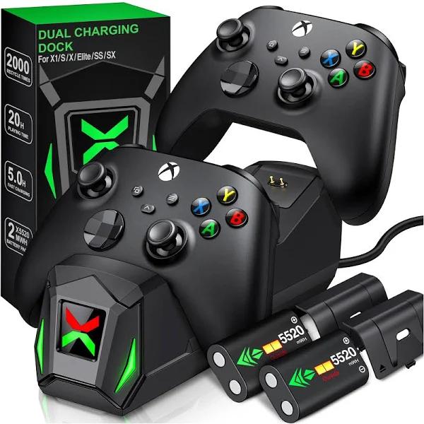 Controller Charger Station With 2x2550mah Rechargeable Battery Packs