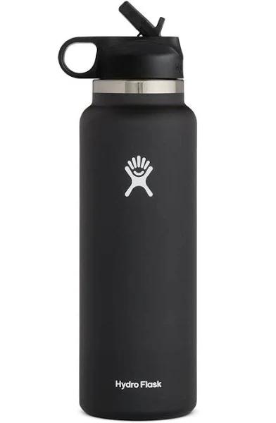 Hydro Flask Wide Mouth 2.0 Water Bottle, Straw Lid - Multiple Sizes & Colors Black 40 oz (1180 ml) Wide Mouth