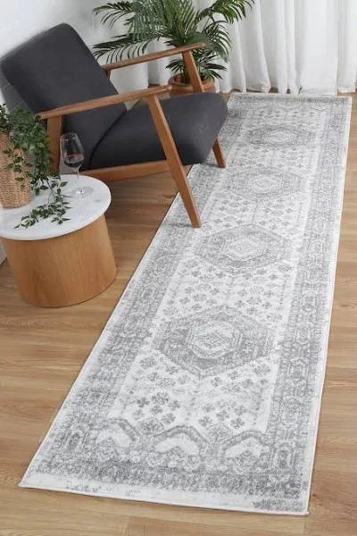 Providence Cream Grey Rug, 80x300cm Runner