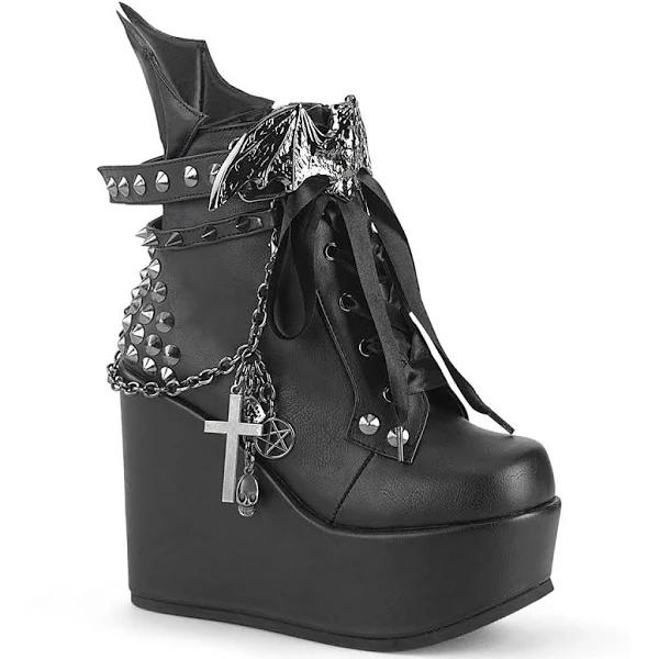 Demonia POISON-107 Black Vegan Leather Ankle Boot Size 7