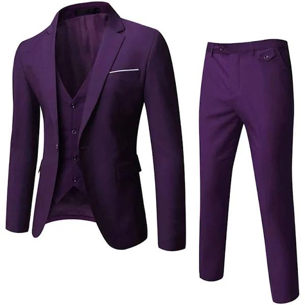 WULFUL Men's Suit Slim Fit One Button 3-Piece Suit Blazer Dress Business Wedding Party Jacket Vest & Pants