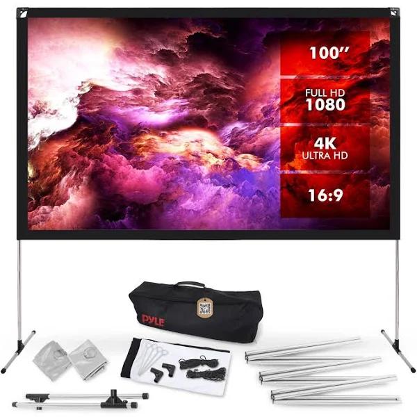 Pyle Projector Screen With Stand - 100" 16:9 HD 4K Portable Lightweight Freestanding Foldable Indoor Outdoor Movie Projection Display With Frame For