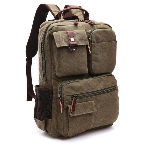 Men's Large Canvas Laptop Backpack, Army Green