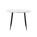 Oikiture 110cm Dining Table Round Wooden Table with Marble Effect Metal Legs White