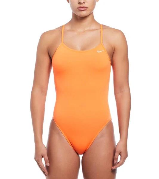 Nike Women's Hydrastrong Solid Cut Out Tank One Piece Swimsuit - Total Orange | Polyester - Swimoutlet.com