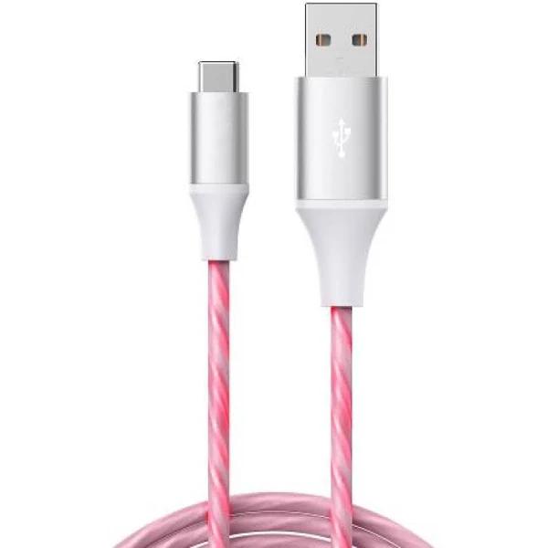 Laser 1m USB to Type-C LED Charge Cable (Pink)