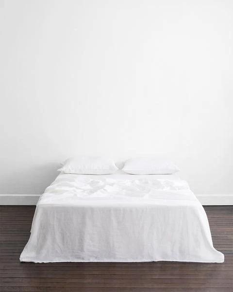 White 100% French Flax Linen Flat Sheet - Single - Bed Threads