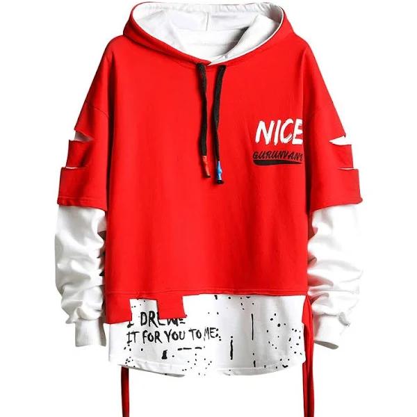 GURUNVANI Men's Fashion Trends Hoodies Hip Hop Patchwork Sweater Hoodie Top