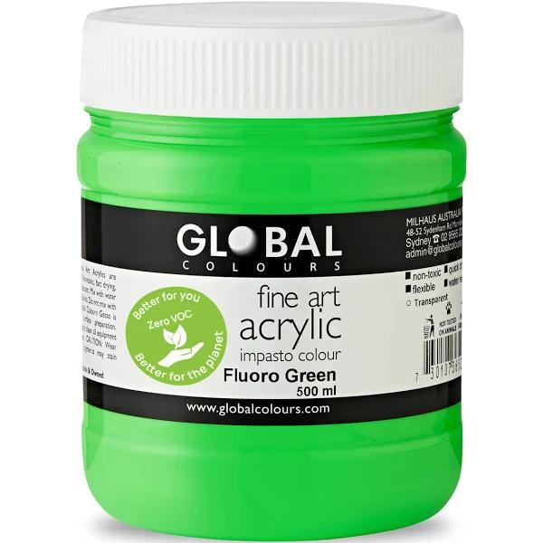 Global Colours Acrylic Paint Zero VOC 500ml Fluoro Green