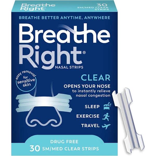 Breathe Right, Nasal Strips, Sm/Med, Clear, 30 Count