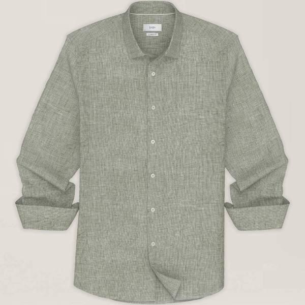 Saba Men's Anderson Classic Yarn Dyed Linen Shirt in Green Size XL